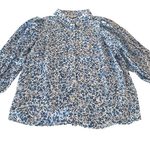 Nanette Lepore Blue White Floral Blouse Size Women's Medium NWT NEW - Picture 1 of 3